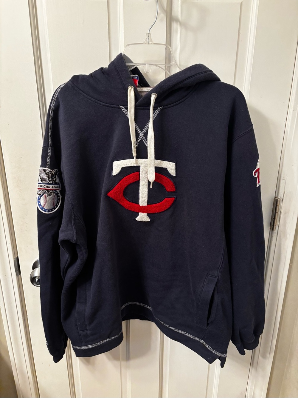 Majestic Navy Hoodie with Red & White Embroidered Logo